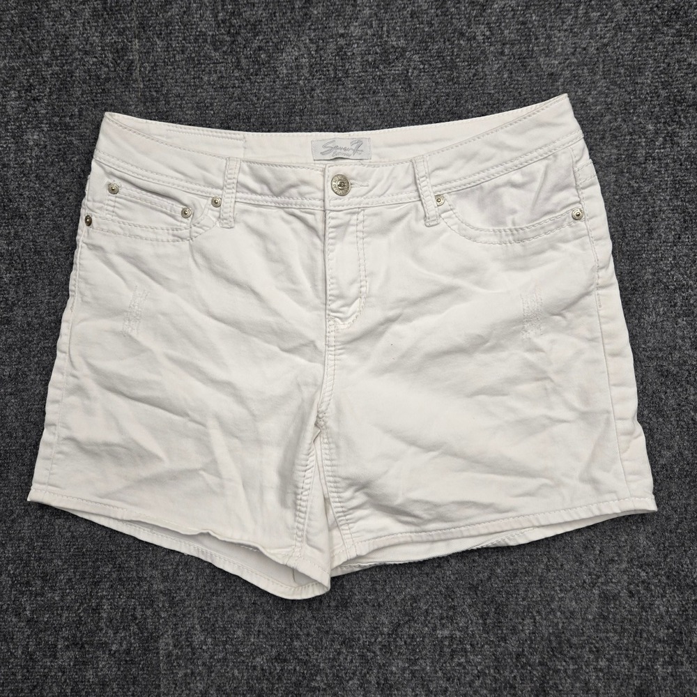 Seven7 White Denim Shorts Womens Size 14 W35 Embroidered Back Pockets Cotton